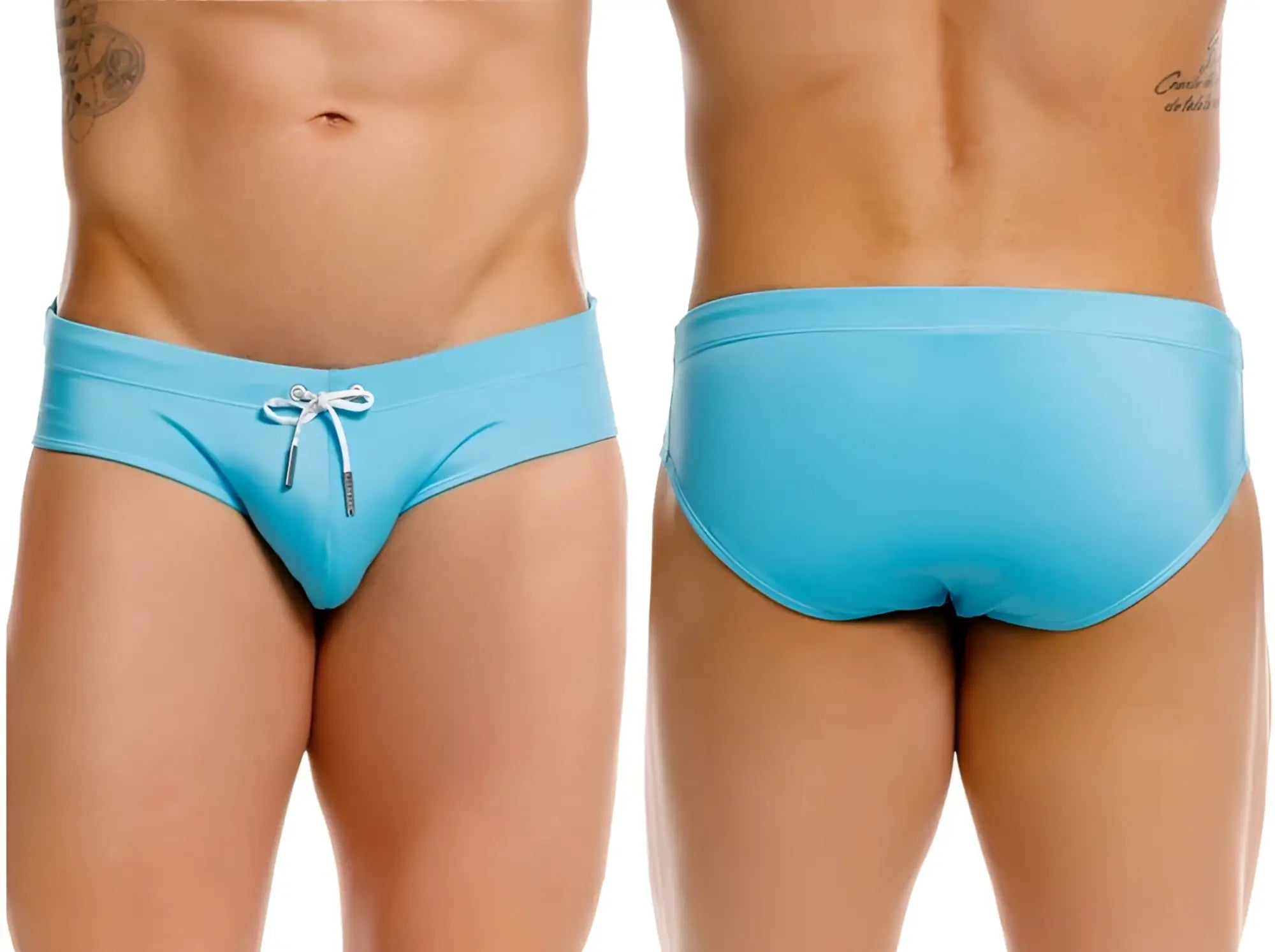 Light blue JOR 2387 travel swim briefs with white drawstring tie at the front for comfortable beachwear