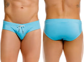 Light blue JOR 2387 travel swim briefs with white drawstring tie at the front for comfortable beachwear