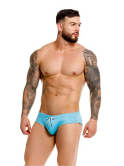 Turquoise jor 2387 travel swim briefs in light blue with white drawstring designed for swimming and travel