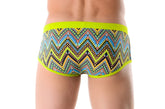 Jor africa brief swimwear size l with bright neon green waistband and multicolored geometric zigzag patterns