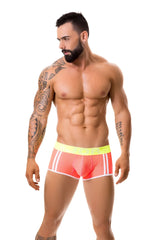 Jor electro boxer brief underwear candy 0122 size m in bright coral with neon yellow waistband and white side stripes