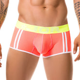 Neon orange mesh jor electro boxer briefs with bright yellow waistband and white lettering size m candy 0122