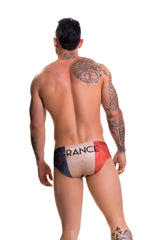 Jor france brief swimwear 0585 size m featuring france flag stripes and bold black france print on waistband
