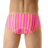 Jor gum brief swimwear size m vibrant pink and orange striped snug form-fitting swim trunks for men