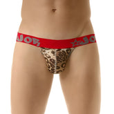Jor leopard g string underwear size L in red and gray leopard print with bold red waistband and jor logo