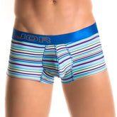 Jor LINES men’s boxer underwear blue 0177 size M with blue purple and light green stripes and shiny blue waistband