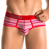 Red and pink striped jor lines brief underwear red 0178 size m with bold red waistband and silver brand lettering
