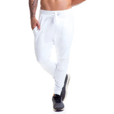 White jor london long jogger pants size l with slim fit drawstring and side pockets in white color
