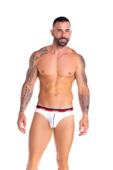 White jor naval bikini underwear briefs with red and navy trim in size xl with branded waistband