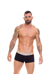 Black jor soft boxer underwear size L with gold waistband featuring the brand logo in sleek comfortable fabric