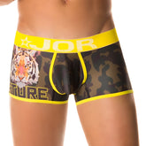 Jor tiger boxer underwear 0186 size l with yellow trim tiger graphic and camouflage pattern for men