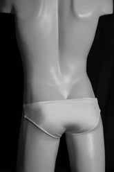 Silver metallic briefs on a mannequin from jp-beach classic mini lycra bikini swimwear white size xl