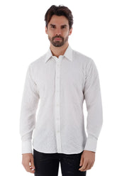 White textured long-sleeve button-down jurox l/s shirt with subtle pattern for smart casual wear
