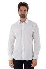 White textured long-sleeve button-down jurox l/s shirt with subtle pattern for smart casual wear