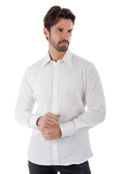 White textured long-sleeve button-down shirt with subtle vertical ribbing from jurox l s shirt collection