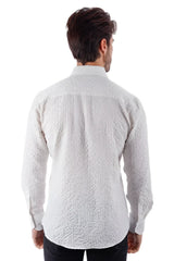 White textured long-sleeve button-up shirt with a subtle woven pattern jurox l s shirt
