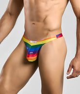 Justin plus simon classic tanga vibrant rainbow-striped men’s thong with a sleek form-fitting design and bold gradient colors