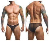 Black sheer mesh briefs with thin elastic waistband from justin simon classic bikini xsj01 in black mesh fabric