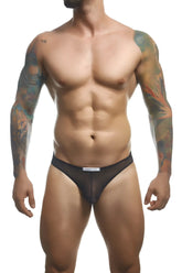Black mesh classic bikini briefs with white waistband label by justin simon in color black mesh