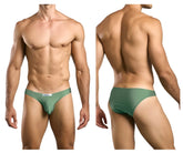 Green athletic briefs justin simon xsj01 classic bikini with subtle textured fabric and small white logo on waistband