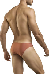 Justin simon xsj01 classic bikini in ochre features a sleek rust-colored brief with a smooth form-fitting design