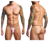 Pink flamingo-patterned thong with black elastic waistband from JUSTIN+SIMON XSJ02 classic g-string color Coquette