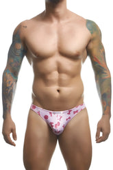 Pink patterned briefs with floral and bow designs from justin simon xsj03 classic thongs color coquette collection