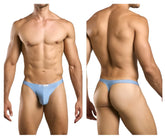Light blue textured men’s thong with subtle pattern and small front brand tag from JUSTIN SIMON XSJ03 Classic Thongs line