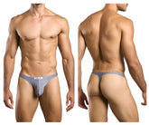 Justin+Simon xsj03 classic silver glitter thong in lurex gray with subtle texture and small white brand label front