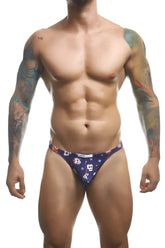 Navy blue justin simon xsj03 classic thongs with white and orange sugar skull pattern inspired by mexico