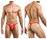 Justin simon xsj03 classic red thong with a white label at the front made of soft breathable fabric
