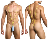Yellow stringed men’s swimwear with blue lurex textured pouch front by justin+simon xsj04 sling color lurex blue