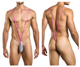 Justin simon xsj04 sling with pink nylon strap and silver metallic pouch in lurex gray color