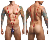 Red stringed men’s thong with navy blue floral front pattern in justin simon xsj04 sling color mexico style