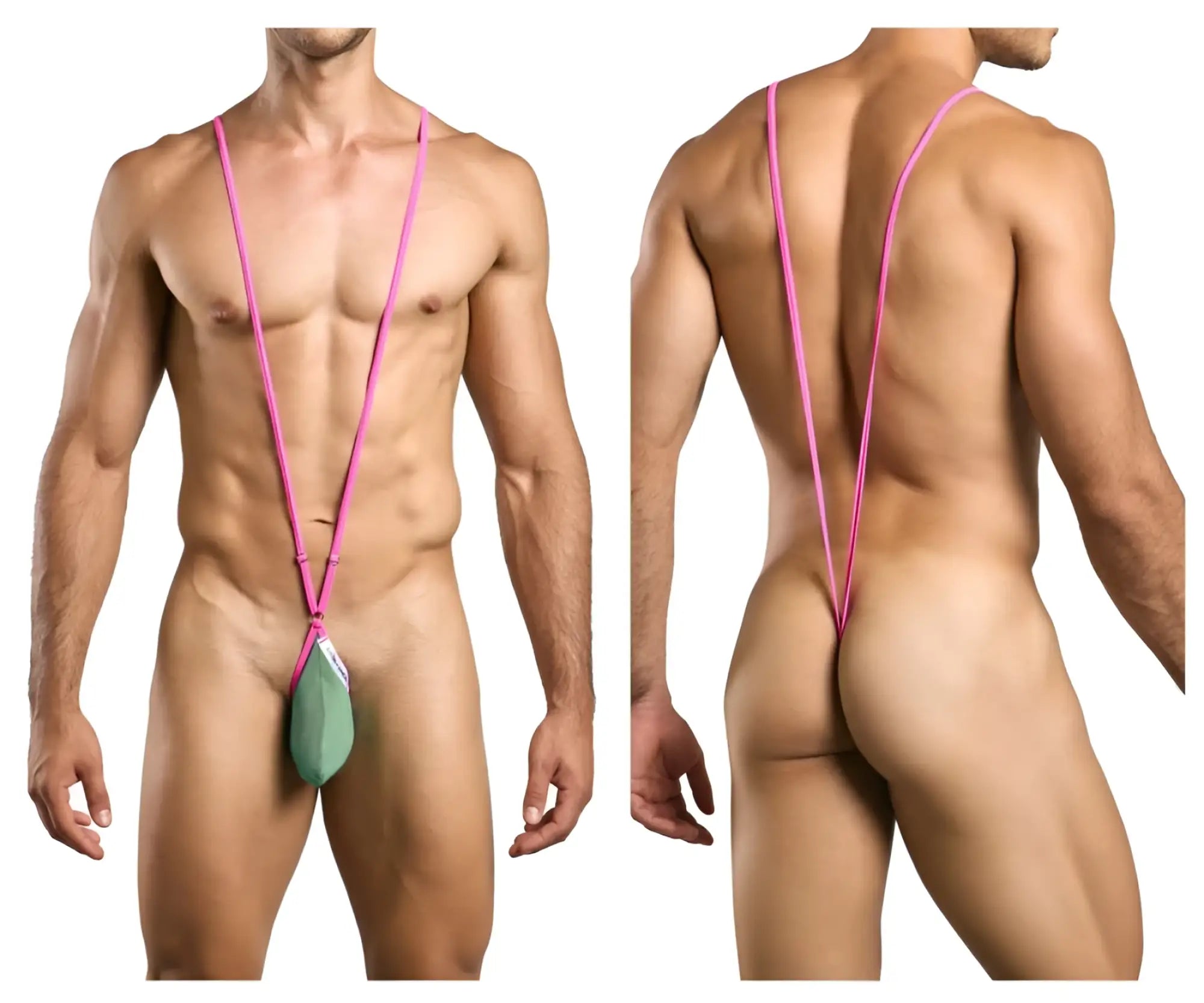 Pink men’s sling briefs with a green pouch front in justin simon xsj04 sling color new green design