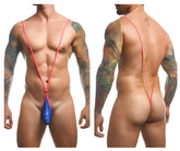 Blue nylon string bikini with pink straps from justin simon xsj04 sling color party collection shown from the front
