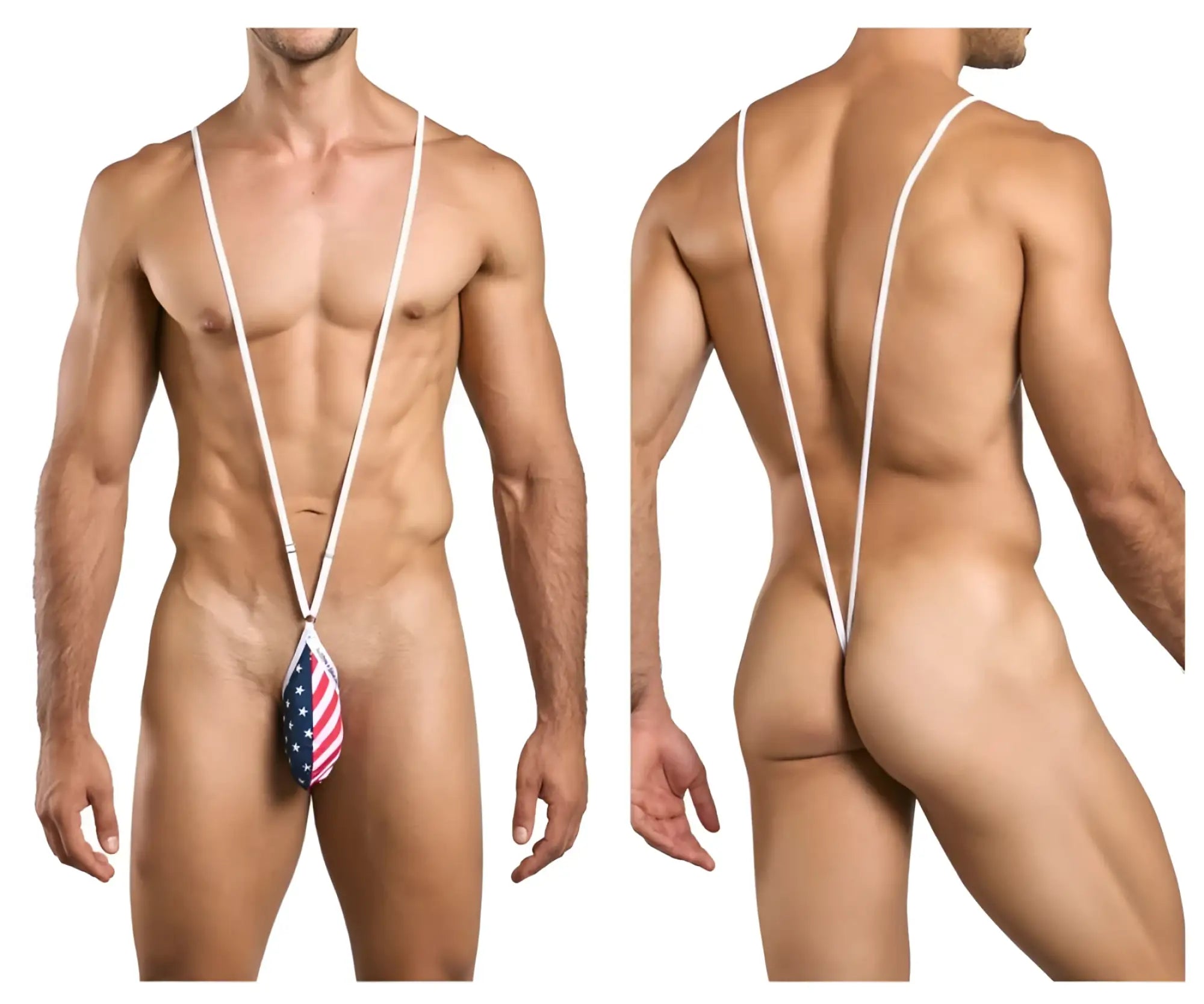Justin+simon xsj04 sling men’s thong with usa flag fabric pouch and white strings