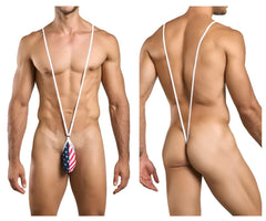 Justin+simon xsj04 sling men’s thong with usa flag fabric pouch and white strings