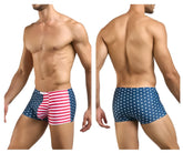 Men’s classic boxer briefs justin simon xsj08 in red white and blue usa flag design with stars and stripes pattern