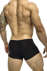 Black justin simon xsj08 classic trunks with smooth form-fitting athletic material designed for comfort and support