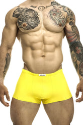 Justin+Simon XSJ08 classic yellow athletic briefs with a small white brand tag at the waistband for active wear