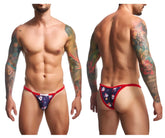 Navy blue and red patterned men’s thong with skull design from JUSTIN+SIMON XSJ12 bikini color Mexico collection