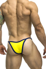 Bright yellow thong bikini with navy blue trim from JUSTIN+SIMON XSJ12 one color yellow collection