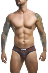 Black and red patterned mesh cheek briefs with branded waistband label from justin plus simon xsj22 color lips collection