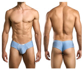 Light blue textured men’s cheek briefs with subtle shimmer finish in lurex fabric by JUSTIN+SIMON XSJ22