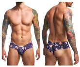 Dark blue mens briefs with vibrant colorful sugar skull pattern from justin simon xsj22 cheek briefs mexico collection