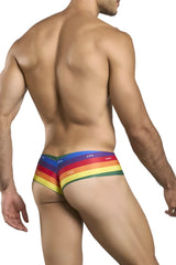 Justin plus simon xsj22 cheek briefs in rainbow-striped glossy form-fitting pride flag design