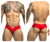Red athletic briefs justin simon xsj22 cheek briefs with a small white label on the waistband
