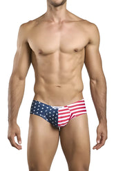 Justin+Simon xsj22 cheek briefs in red white and blue featuring an American flag pattern for men