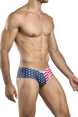 Justin simon xsj22 cheek briefs with american flag design navy blue base white stars and red and white stripes